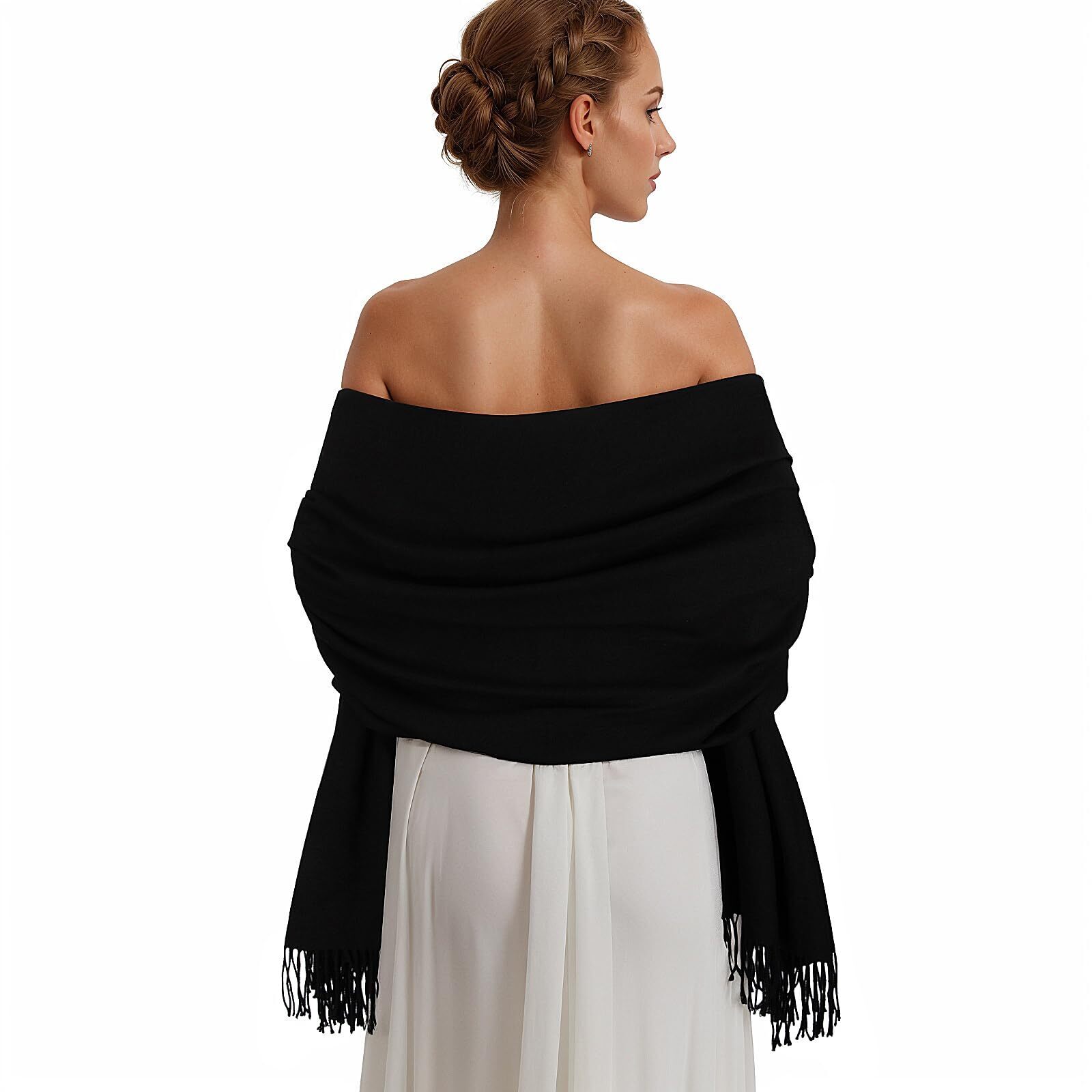 5129 Pashmina Shawl Wraps For Women Black Large Winter Scarf Soft Shawls